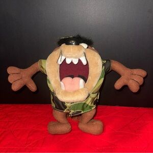 Vintage 1994 TYCO Warner Bros. Taz Plush Toy with Camo Outfit